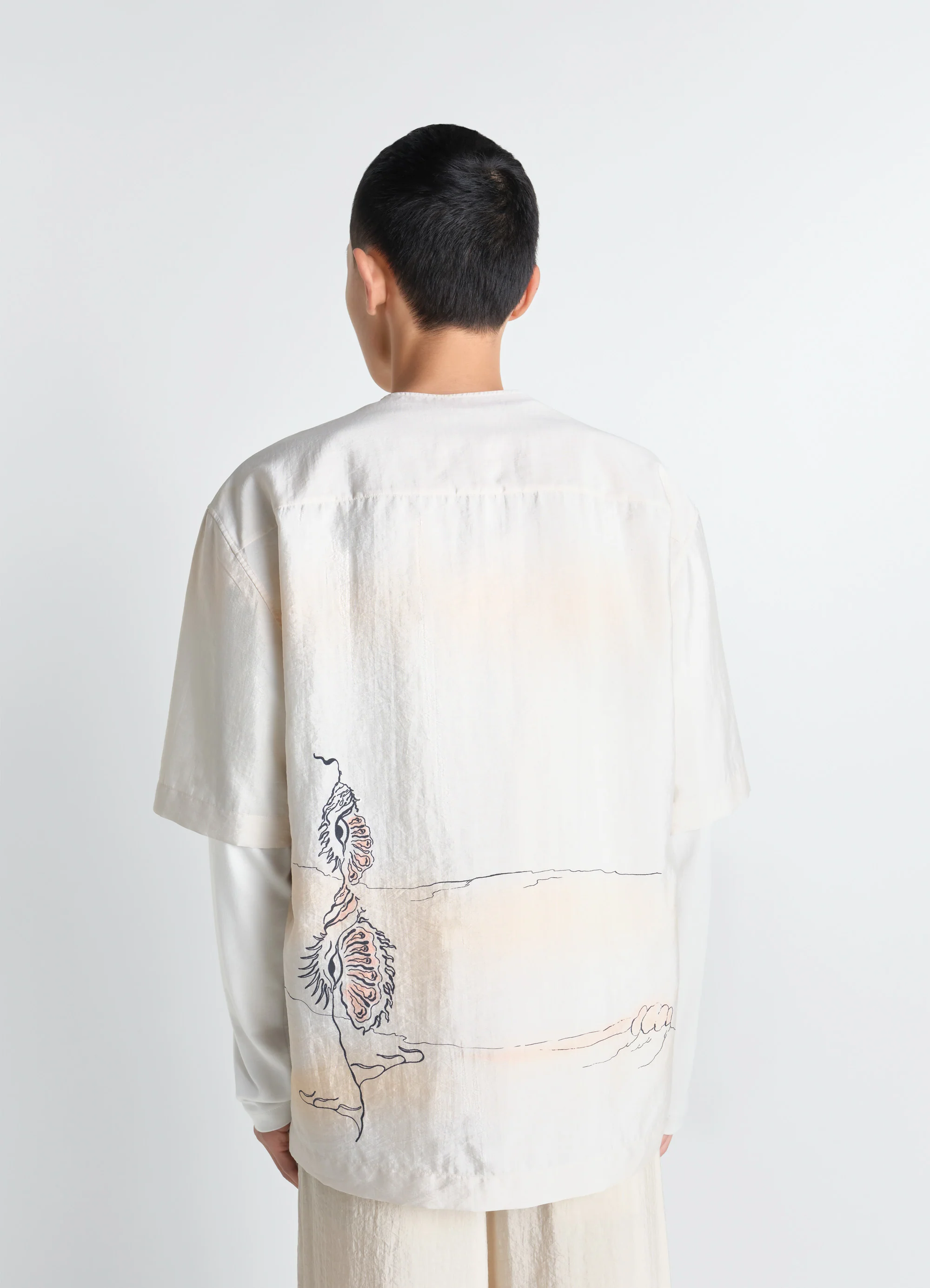 BUTTON NECK TOP IN SHELL PRINTED SILK - Image 5