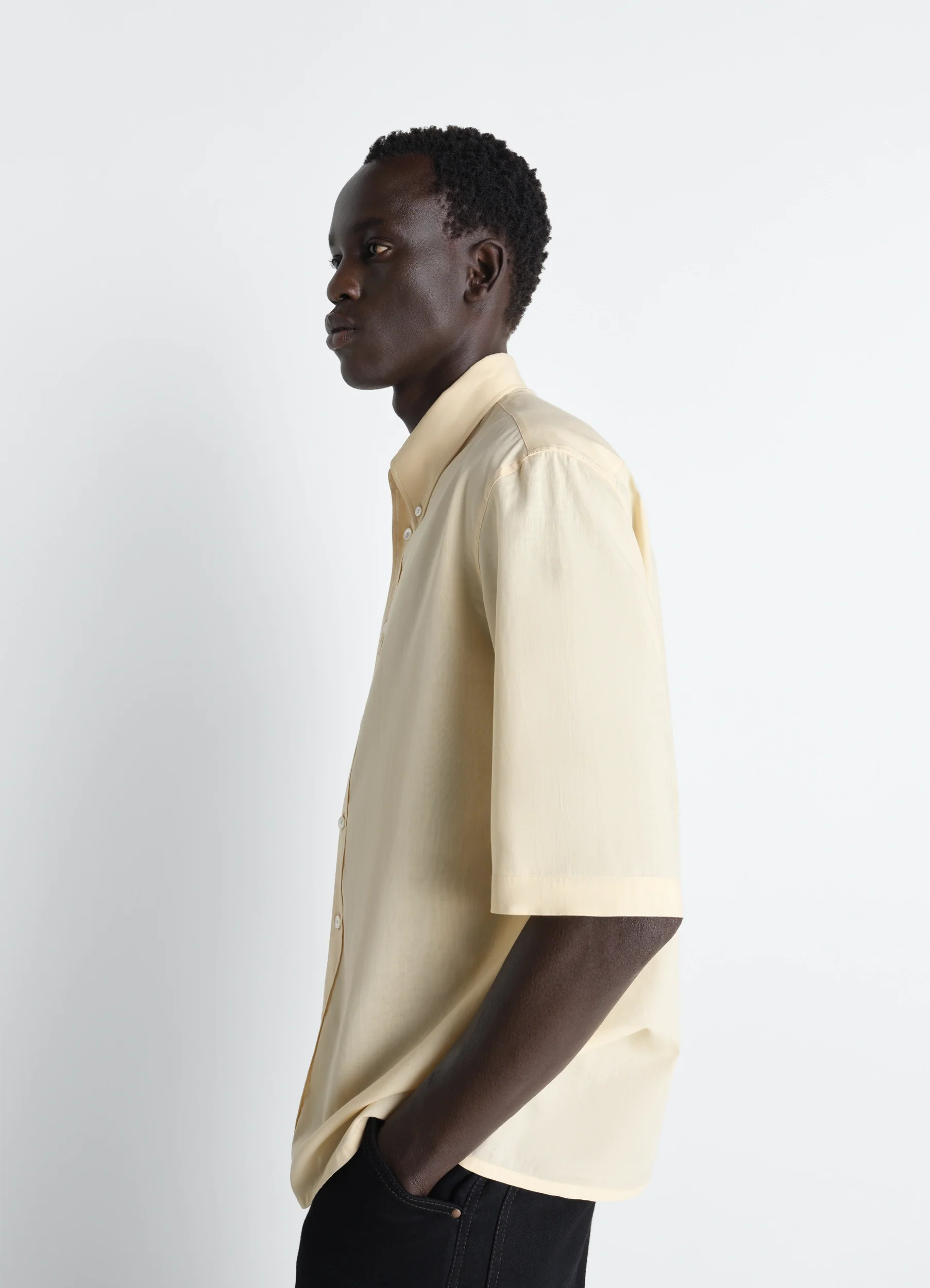 SHORT SLEEVE SHIRT IN WASHED COTTON MUSLIN - Image 3