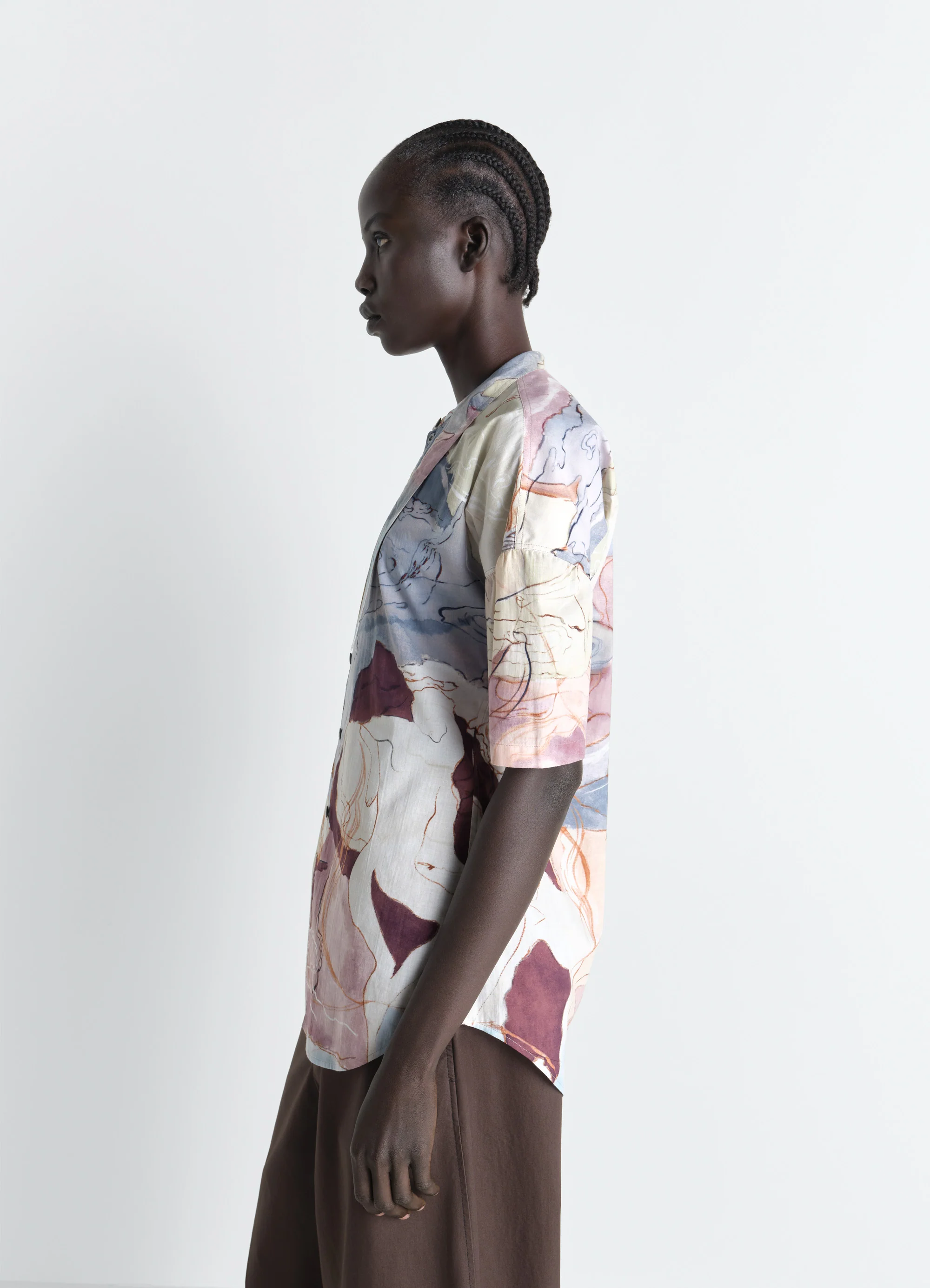 SHORT SLEEVE SHIRT WITH FOULARD IN AQUAREL PRINTED COTTON - Image 4
