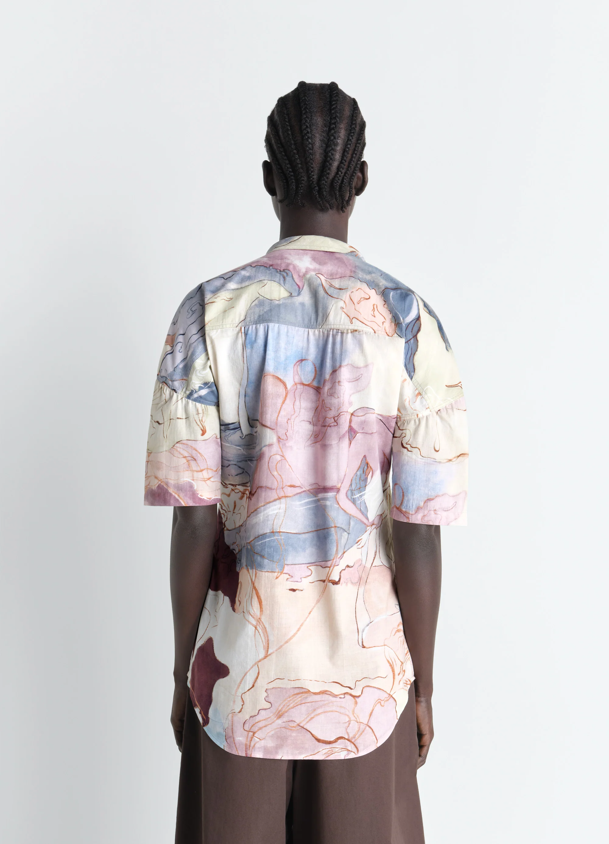 SHORT SLEEVE SHIRT WITH FOULARD IN AQUAREL PRINTED COTTON - Image 5