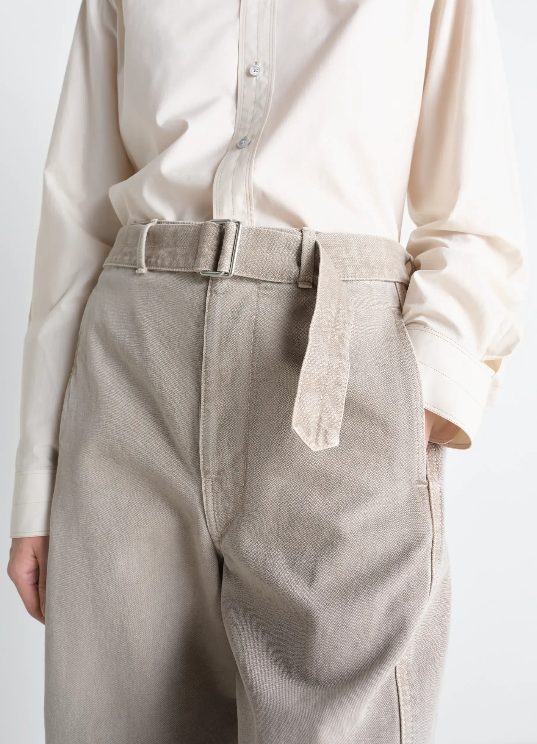 TWISTED BELTED PANTS IN HEAVY BROKEN TWILL SNOW - Image 4