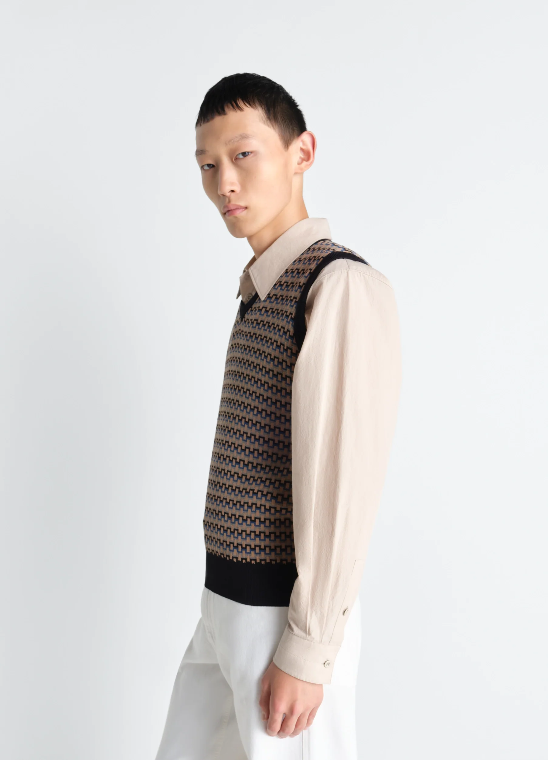 V NECK JACQUARD VEST IN COTTON - Image 4