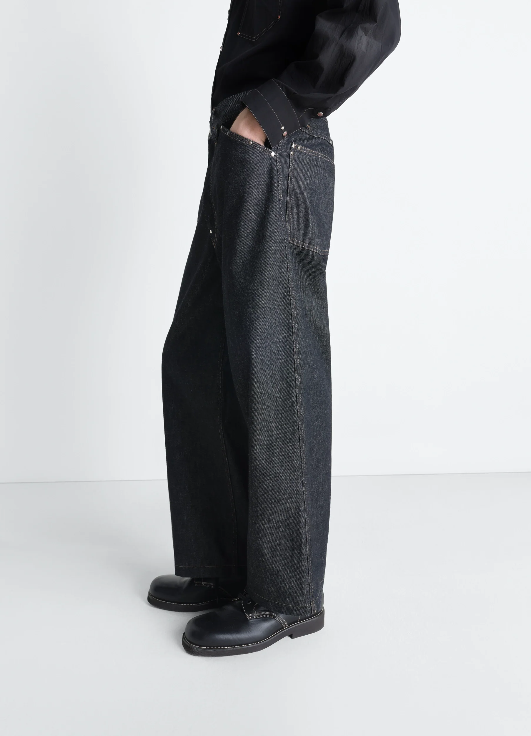 WIDE PANT WITH STUDS IN DENIM - Image 3
