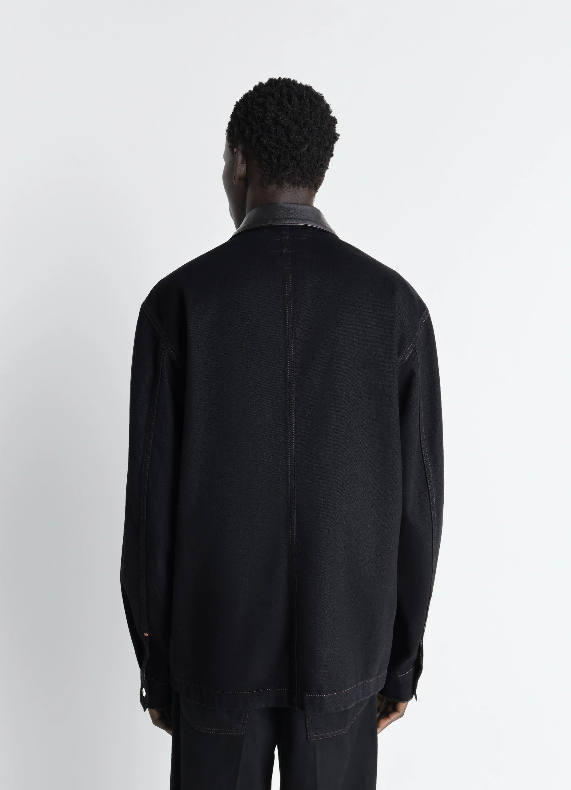 WORKWEAR OVERSHIRT WITH LEATHER COLLAR IN DENIM - Image 5