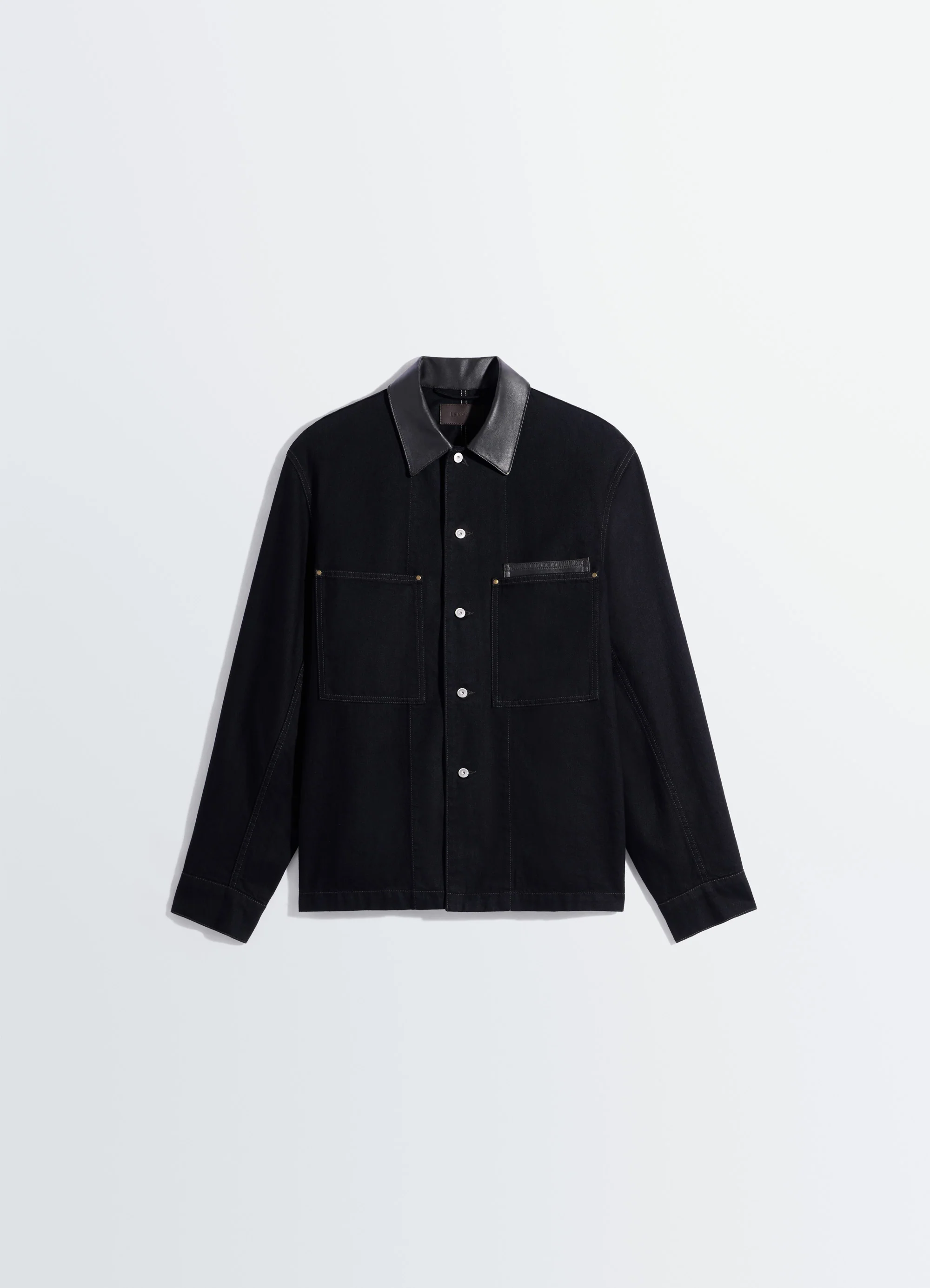 WORKWEAR OVERSHIRT WITH LEATHER COLLAR IN DENIM - Image 6